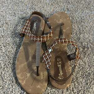 Sputnik Women's Brown Multicolor Woven Strap Thong Sandals Size 12